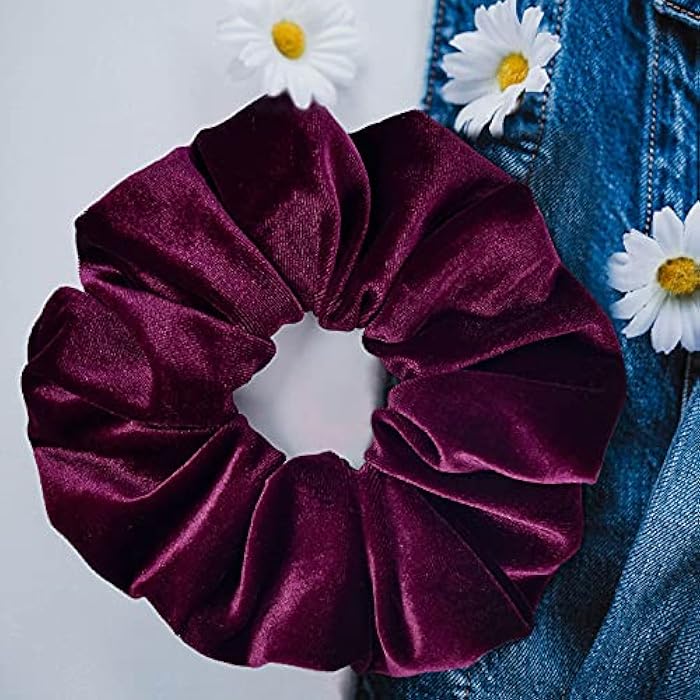 CEELGON 7.5 Inches Big Velvet Scrunchies - Set of 6 Assorted Colors (Black, Pink, Blue, Maroon, Green, Khaki) - Oversized, Soft, Thick, Jumbo Hair Scrunchies for All Hair Types - Image 5